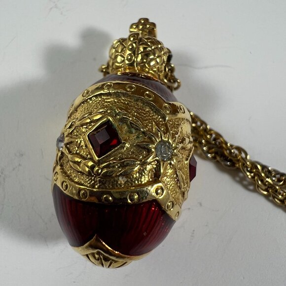 Joan Rivers Gold-Tone Red Crystal Egg Pendant Necklace With Rhinestones & Chain - Picture 3 of 3